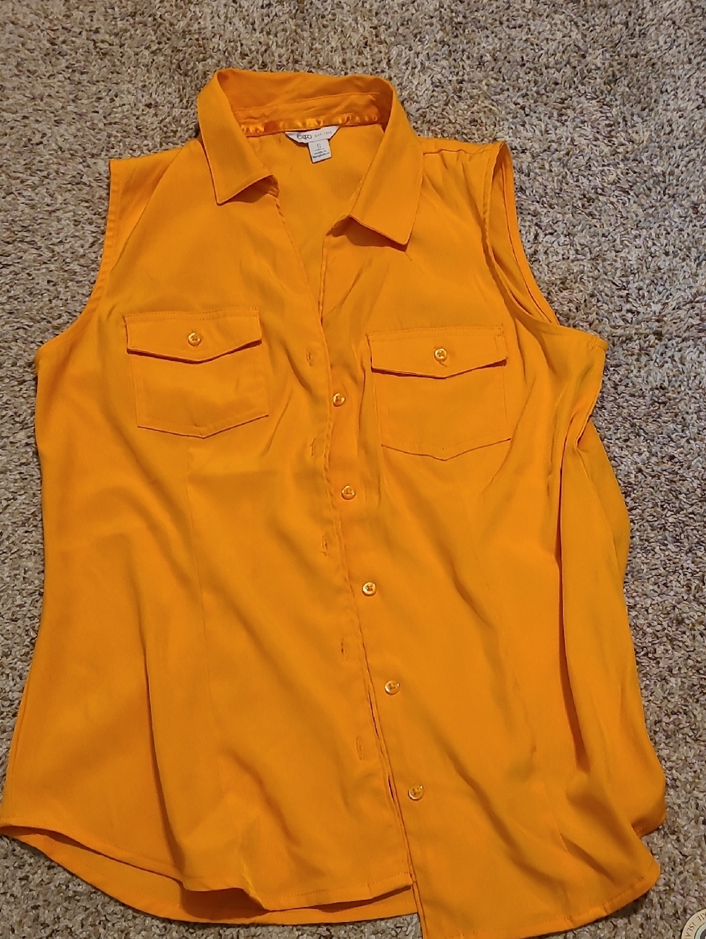 Cato Bright Orange Sleeveless Button-Down Shirt with Pockets